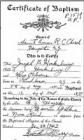 Certificate of Baptism - Joseph B. Hockenbury