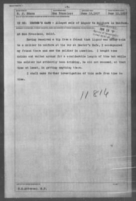 Miscellaneous Files, 1909-21 > Alleged sale of Liquor to Soldiers in Uniform (#11816)