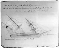 Thomas Nickerson's drawing of the Essex on it's side after it was attacked by a whale