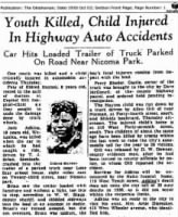 Newspaper article of Benjamin Howard Adkins death
