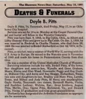 Doyle Pitts funeral card