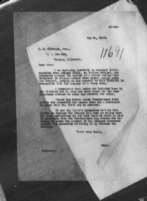 Thumbnail for Miscellaneous Files, 1909-21 > Complains against the action of a United States Commissioner in Chicago (#11691)