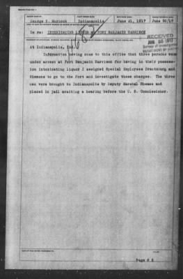 Thumbnail for Miscellaneous Files, 1909-21 > INTOXICATING LIQUOR AT FORT BENJAMIN HARRISON (#11682)