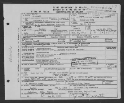 Powell, George Lay in Texas Death Certificates