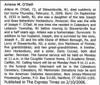 Obituary - Arlene Mary Hockenbury O'Dell