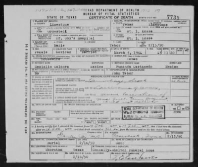 Tabor, Maria in Texas Death Certificates