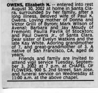 Elizabeth Owens, Obituary