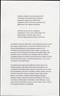 1787 - U.S. Constitution and Amendments > 1992 - Amendment 27: Congressional Compensation Increases