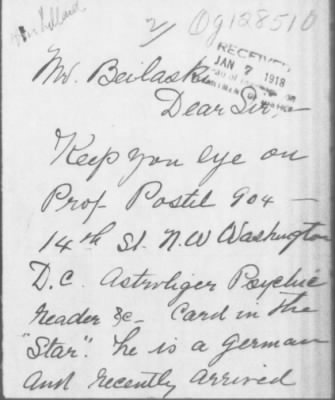 Old German Files, 1909-21 > Prof. Postel (#8000-128510)