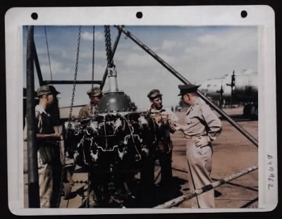 Thumbnail for ␀ > Lt Gen George C. Kenney Speaks With Mechanics (Left To Right) Ssgt Clyde Sims Of Henrietta, Texas; Tsgt James E. Greeman Of Arbon, Indiana; And Tsgt Victor W. Cunningham Of Springfield, Missouri.  28 October 1943.