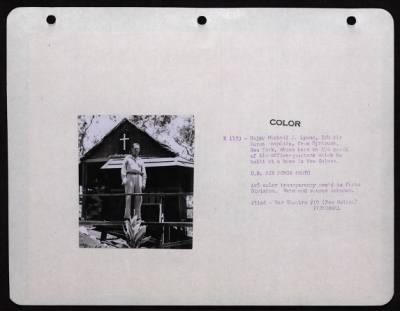 Thumbnail for ␀ > Major Michael J. Lyons, 5Th Air Force Chaplain, From Syracuse, New York, Shown Here On The Porch Of His Office-Quarters Which He Built At A Base In New Guinea.