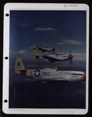 Thumbnail for ␀ > Side View Of Three North American P-51 Mustangs Of The 15Th Af Flying In Formation.