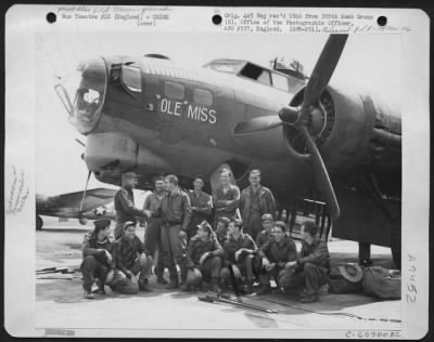 Thumbnail for Consolidated > Lt. Amo With Air And Ground Crews Of The 366Th Bomb Squadron, 305Th Bomb Group Beside The Boeing B-17 "Flying Fortress" "Ole' Miss Destry".  2 July 1944, England.