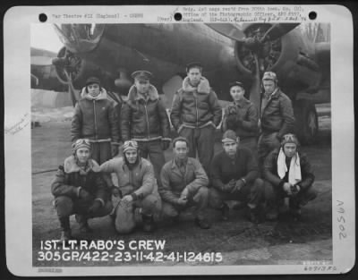 Consolidated > Lt. Rabo And Crew Of The 305Th Bomb Group, Are Shown Beside A B-17 Flying Fortress.  23 November 1942.  England.