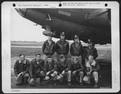Consolidated > Crew Of The 560Th Bomb Squadron, 388Th Bomb Group, Beside A Boeing B-17 "Flying Fortress".  England 1 Sept. 1943. Standing Left To Right Are 1St Lt. James G. Shilliday, Pittsburgh, Penn. 1St Lt. Ray H. Morr, Forest Park, Ill 2Nd Lt. Elmer E. Schulz, Yutan