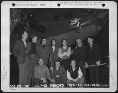 Consolidated > Lt. Belongia And Crew Beside A Boeing B-17 "Flying Fortress" After Being Rescued And Brought To An Airbase In England.  26 July 1943. 92Nd Bomb Group.  Back Row, 5 From Left Is Flight Officer Eaton.