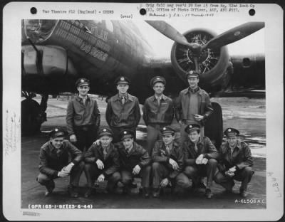 Thumbnail for Consolidated > Lt. Patrich And Crew Of The 92Nd Bomb Group Beside A Boeing B-17 "Flying Fortress" 'Flak Dodger'.  England, 23 June 1944.