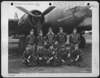 Consolidated > Lt. Daniel And Crew Of The 92Nd Bomb Group Beside A Boeing B-17 "Flying Fortress" 'Buzz Buggy'.  England, 14 May 1944.