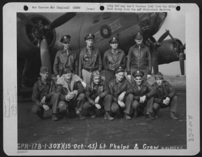Consolidated > Lt. Phelps And Crew Of The 359Th Bomb Squadron, 303Rd Bomb Group Based In England, Pose In Front Of A Boeing B-17 "Flying Fortress" "The 8 Ball".  15 October 1943.