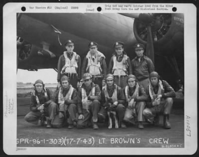 Consolidated > Lt. Brown And Crew Of The 359Th Bomb Squadron, 303Rd Bomb Group Based In England, Pose In Front Of A Boeing B-17 Flying Fortress.  17 July 1943.