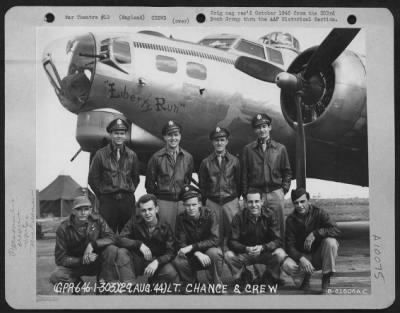 Consolidated > Lt. Chance And Crew Of The 359Th Bomb Squadron, 303Rd Bomb Group Based In England, Pose In Front Of A Boeing B-17 "Flying Fortress" "Liberty Run".  29 August 1944.