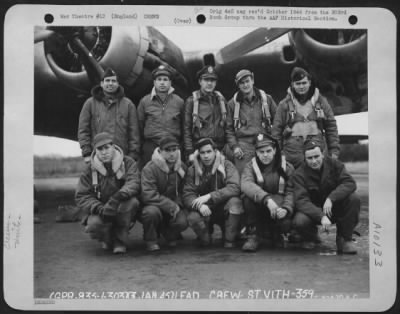 Consolidated > Lead Crew Of Bombing Mission To St. Vith, Belgium, In Front Of A Boeing B-17 "Flying Fortress".  359Th Bomb Squadron, 303Rd Bomb Group, England.  3 January 1945.