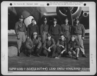 Consolidated > Lead Crew Of Bombing Mission To Stralsund, Germany, Pose In Front Of A Boeing B-17 Flying Fortress.  359Th Bomb Squadron, 303Rd Bomb Group, England.  6 October 1944.
