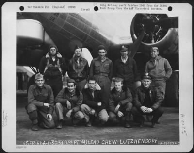 Consolidated > Lead Crew Of Bombing Mission To Lutzkendorf, Germany, Pose In Front Of A Boeing B-17 Flying Fortress.  359Th Bomb Squadron, 303Rd Bomb Group, England.  10 September 1944.