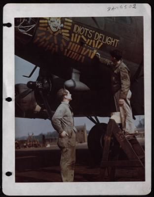 Painting and Washing > Msgt Bingham Watches Sgt Pilla Paint Another Bomb On The Side Of Boeing B-17 'Idiots' Delight', Of The 8Th Air Force.  England.