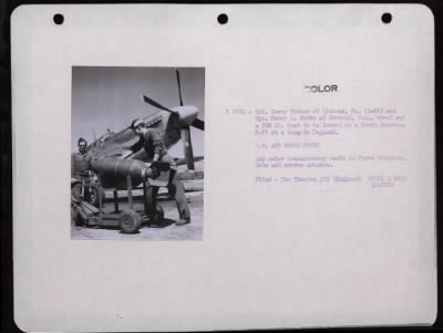 ␀ > Cpl. Leroy Turner Of Altoona, Pa. (Left) And Sgt. Henry A. Bucko Of Hammond, Ind., Wheel Out A 500 Lb. Bomb To Be Loaded On A North American P-51 At A Base In England.