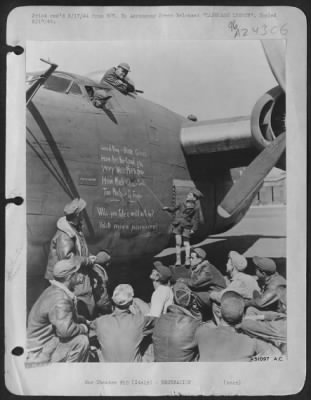 Consolidated > LANGUAGE LESSON. If the crew members of this Consolidated B-24 Liberator bomber of the U.S. Army 15th Air Force based in southern Italy, don't learn how to speak Italian, it won't be the fault of the instructor, whose lack of stature is made up by