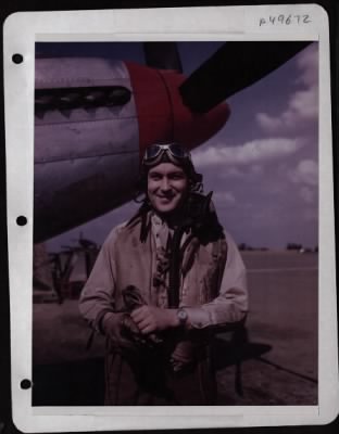 Fighter > Col. Donald J. Blakeslee, Ace In The Eto, Beside His P-51 Of The 8Th Air Force In England.
