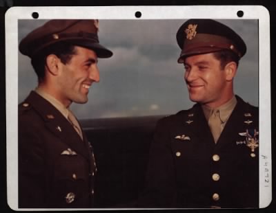 Groups > England....Captian Don S. Gentile (Left) And Colonel Donald J. M. Blakeslee Just After The Ceremony Where Captain Gentile Was Awarded The Distinguished Flying Cross And Colonel Blakeslee Received The Distinguished Service Cross.