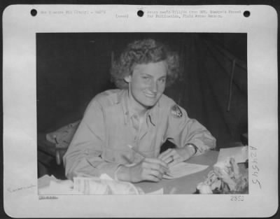 Consolidated > 1st Lt. Constance Flanagan of Old Chappaqua Road, Ossining, N.Y. Braves the dangers of war as the only WAC to be stationed in the advanced area. Lt. Flanagan is kept very busy as a General's Aide.