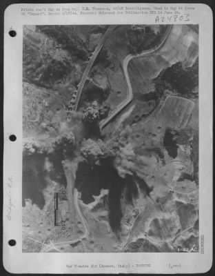 Thumbnail for Consolidated > During the bombing of Arezzo Viaduct, West of Arrezo, Italy on the main inland route, Florence to Rome. This is one of the most bombed and most rebuilt rail line targets in Italy (21 March 44).