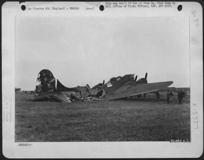 Consolidated > This Boeing B-17 "Flying Fortress" Was Damaged Beyond Repair When 500 Pound General Purpose Bombs Exploded While Being Loaded Into A Plane.  28 May 1943, England.