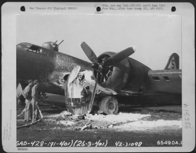 Consolidated > Fire Fighters Used Foamite To Extinguish Flames In The Engine Of This Boeing B-17 "Flying Fortress" (A/C No. 1098) Which Crash Landed At An 8Th Air Force Base In England, 26 March 1944.