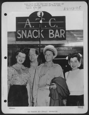 Consolidated > Farewell To Italy - Pausing Outside The Snack Bar At The Naples, Italy, Airfield Of The European Division, Air Transport Command, Frank Sinatra And His Uso Troupe Are Shown Just Before Departing For The United States After A Brief Tour To Entertain The Tr