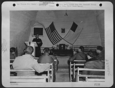 Consolidated > Capt. James C. Whitley From Indianapolis, Ind., Assistant Chaplain In The Chapel At 'Rocka Fella Center' Officiates At A Mid-Week Services.  Services In Every Denomination Are Conducted In The Chapel.  Italy.