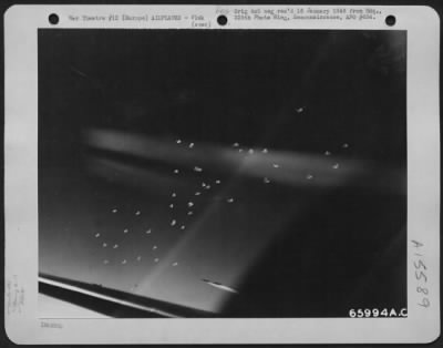 Thumbnail for Consolidated > A Vivid Idea Of The Bitter Defense Put Up By The Nazis Against 8Th Air Force Planes Is Presented Pictorially.  Each Of The Innocent-Looking Puffs Of Smoke Showers 1400 Jagged Pieces Of Metal At Any Plane Near It.  381St Bomb Group.  Europe.