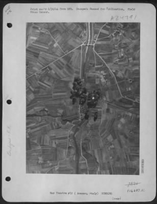 Consolidated > Bullseye - Full Area View Of The April 2Nd Marauder Raid On The Rail Bridges Across The Arno River At Arezzo Junction, Nerve Center In The Rail System Through Middle Italy.