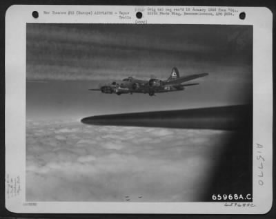 Consolidated > Against A Background Of Vapor Trails Etched By Proceding Heavy Bombers, The Boeing B-17 "Flying Fortress" 'Bacta Th' Sac' Of The 381St Bomb Group Heads Toward Its Objective, Somewhere In Europe.