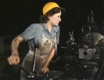 "Rosie" the Riveter in a 1940s Factory