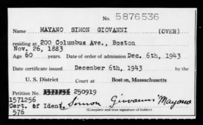 1943 > MAYANO SIMON GIOVANNI