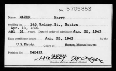 1943 > MAZER Harry
