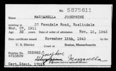 1943 > MAZZARELLA JOSEPHINE
