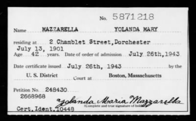 1943 > MAZZARELLA YOLANDA MARY