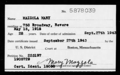 1943 > MAZZOLA MARY