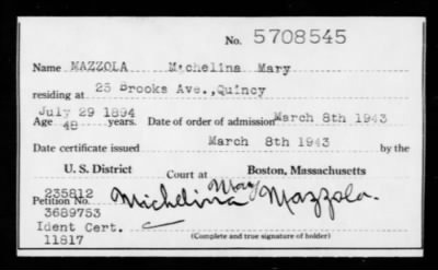1943 > MAZZOLA Michelina Mary