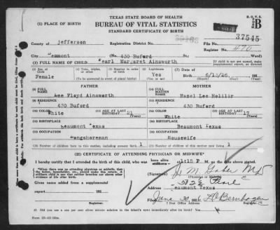 Page 1 in US Texas Birth Certificates 1903 1910 1926 1929 Fold3